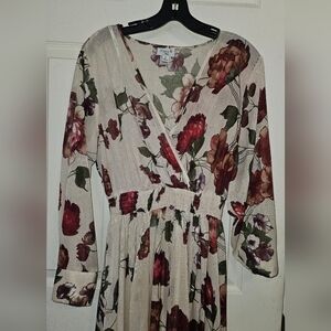 Alexa B Floral Long Sleeve Maxi Dress - Cream and Burgundy